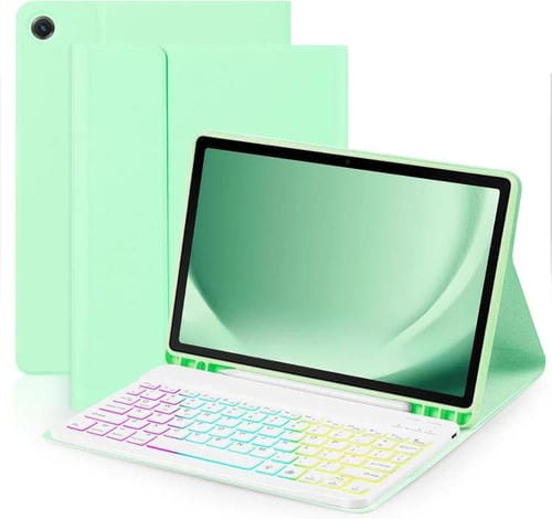 Funda protectora de cuero con teclado Bluetooth retroiluminado y colorido para iPad Pro 11 2024 (verde suave)