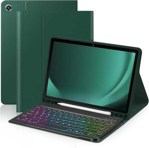 Funda protectora de cuero con teclado Bluetooth retroiluminado para iPad 10.2 (2021/2022) (verde noche oscuro)