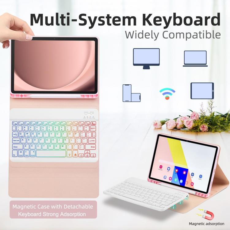 Funda protectora de cuero con teclado Bluetooth retroiluminado de colores para iPad Pro 11 2024 (morado claro)