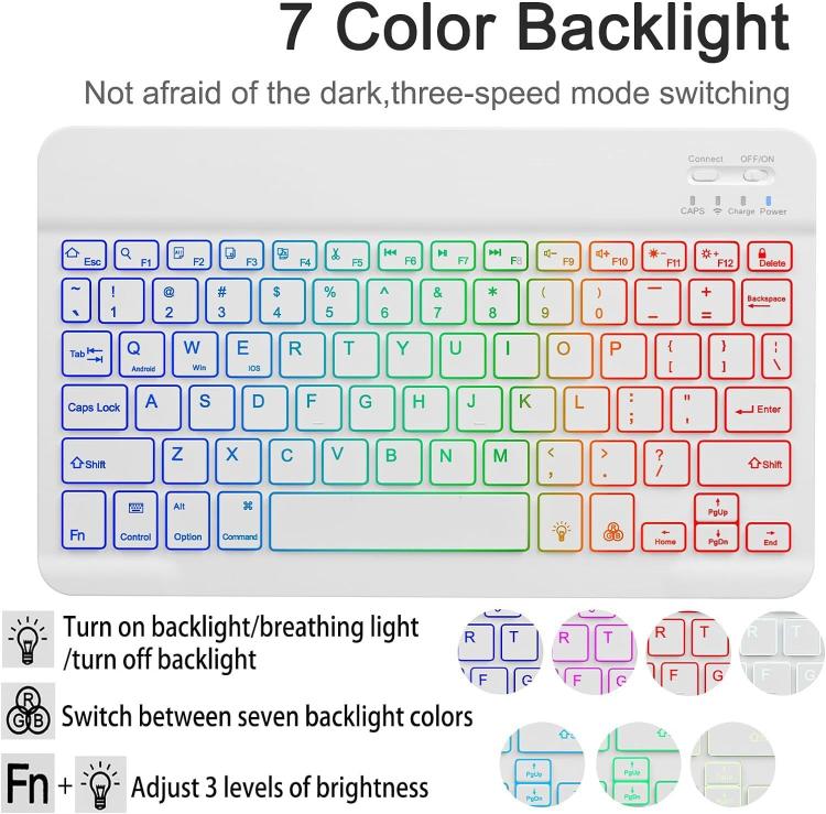Funda protectora de cuero con teclado Bluetooth retroiluminado de colores para iPad 10.2 (2021/2022) (Negro Premium)