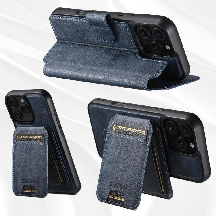 Funda de cuero Suteni Q05S2 3 en 1 con tapa vertical desmontable y función de cierre magnético para iPhone 16 Pro Max (azul)