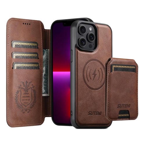 Funda de cuero Suteni Q05S2 3 en 1 con tapa vertical desmontable y función MagSafe para iPhone 13 Pro Max (marrón)