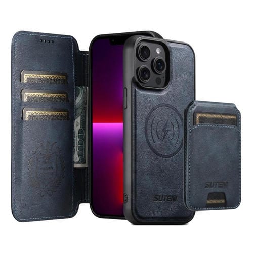 Funda de cuero Suteni Q05S2 3 en 1 con tapa vertical desmontable y función de cierre magnético para iPhone 13 Pro Max (azul)