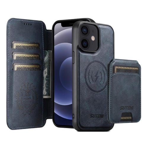 Funda de cuero Suteni Q05S2 3 en 1 con tapa vertical desmontable y función de cierre magnético para iPhone 12 (azul)