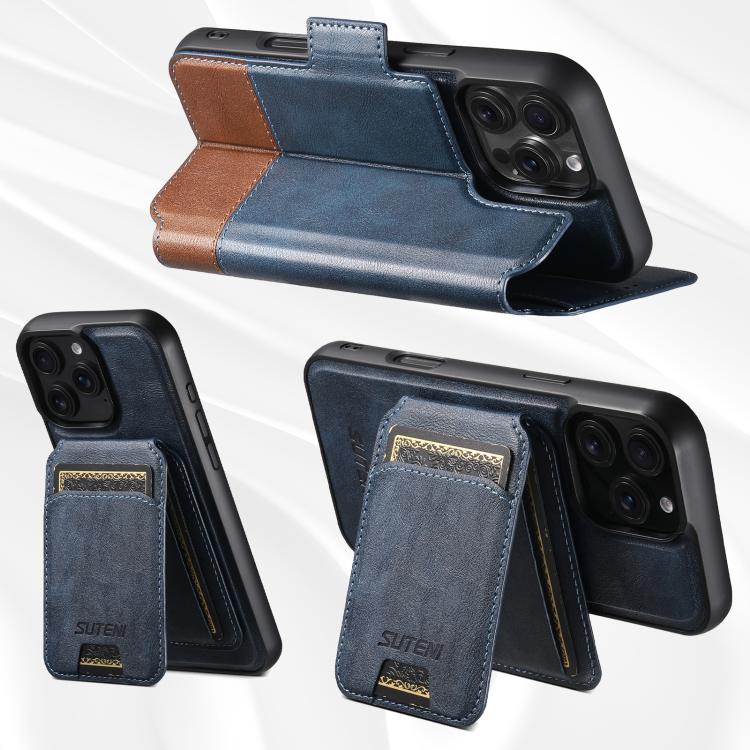 Funda de cuero Suteni Q06S2 3 en 1 con tapa vertical desmontable y cierre MagSafe para iPhone 15 Pro (azul)