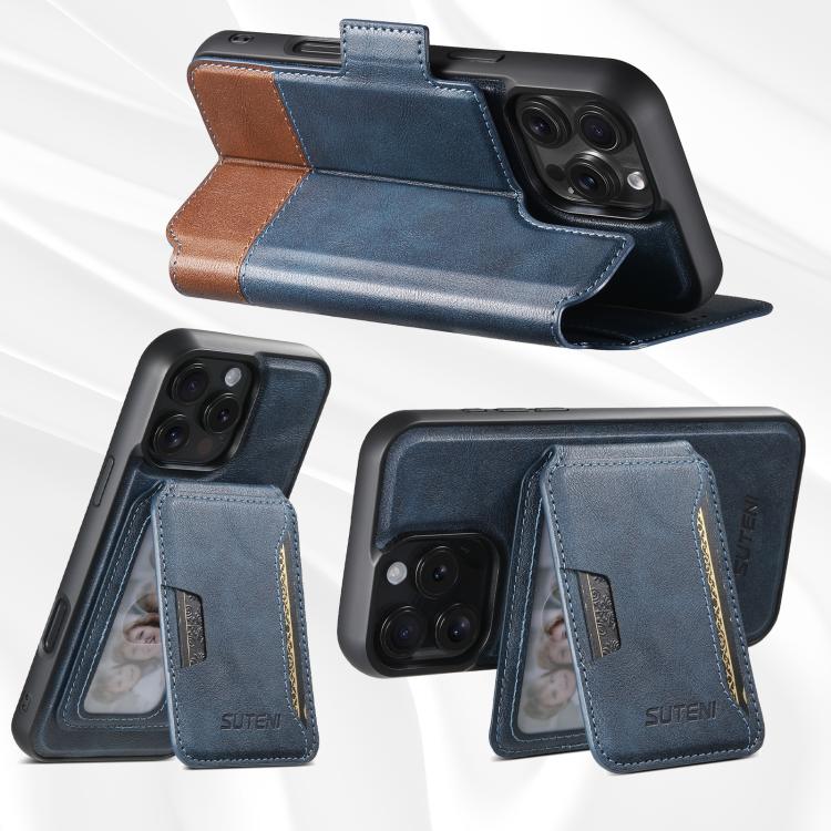 Funda de cuero Suteni Q06S3 3 en 1 con tapa vertical desmontable y cierre magnético para iPhone 15 (azul)