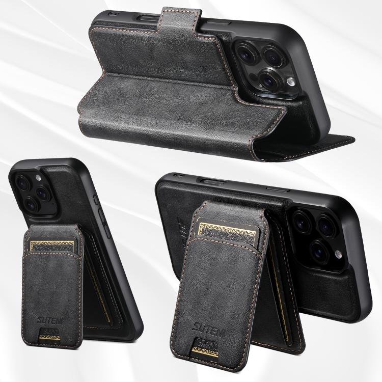 Funda de cuero Suteni Q07S2 3 en 1 con tapa vertical desmontable y cierre MagSafe para iPhone 12 Pro Max (negro)