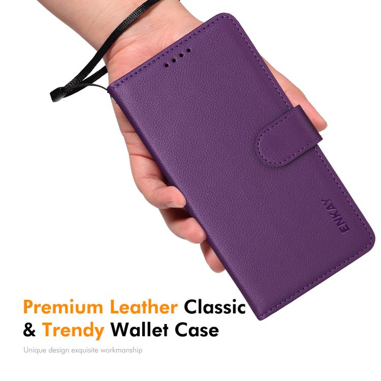 ENKAY - Funda de piel con textura de lichi y función atril para iPhone 16 Pro Max (beige)