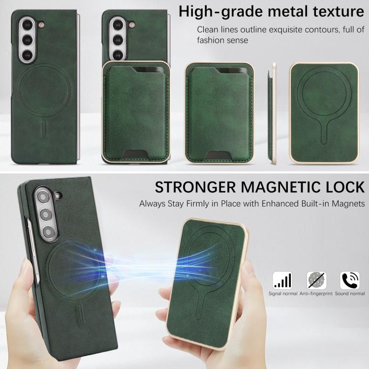 Funda de cuero con etiqueta lateral para Samsung Galaxy Z Fold6 Kalebol Slim MagSafe Ring Magnetic Card Bag (verde)