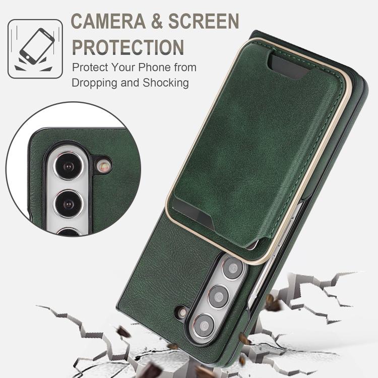 Funda de cuero con etiqueta lateral para Samsung Galaxy Z Fold6 Kalebol Slim MagSafe Ring Magnetic Card Bag (verde)