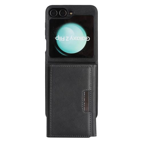 Funda de cuero con cierre magnético MagSafe para Samsung Galaxy Z Flip6, con tres pliegues, con adhesivo lateral (negro)