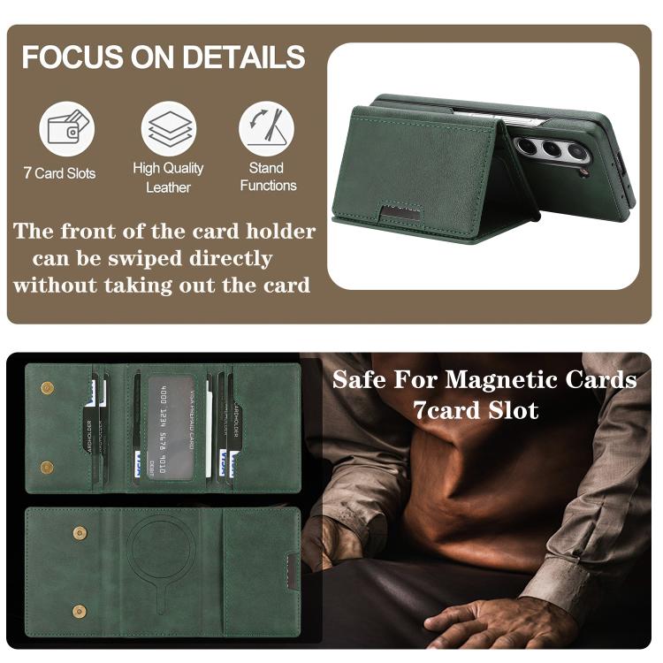 Funda de cuero con adhesivo lateral para Samsung Galaxy Z Fold6, con cierre magnético MagSafe, triple pliegue, Kalebol (verde)