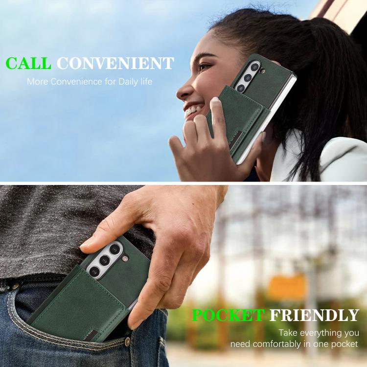 Funda de cuero con adhesivo lateral para Samsung Galaxy Z Fold6, con cierre magnético MagSafe, triple pliegue, Kalebol (verde)