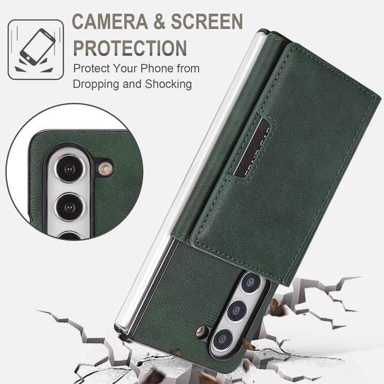 Funda de cuero con adhesivo lateral para Samsung Galaxy Z Fold6, con cierre magnético MagSafe, triple pliegue, Kalebol (verde)