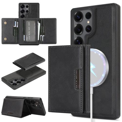 Funda de cuero con tres pliegues y adhesivo lateral para Samsung Galaxy S24 Ultra 5G (negro)