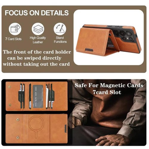 Funda de cuero con tres pliegues y adhesivo lateral para Samsung Galaxy S24 Ultra 5G (marrón)