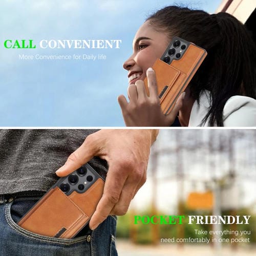 Funda de cuero con tres pliegues y adhesivo lateral para Samsung Galaxy S24 Ultra 5G (marrón)