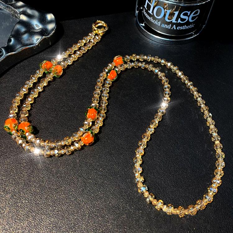 Cadena para teléfono móvil de cristal Ruyi de caqui (naranja)