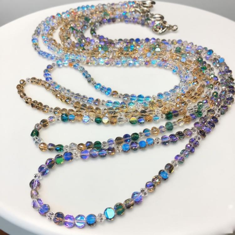 Cadena larga para teléfono móvil con perla de cristal (color morado cristalino)