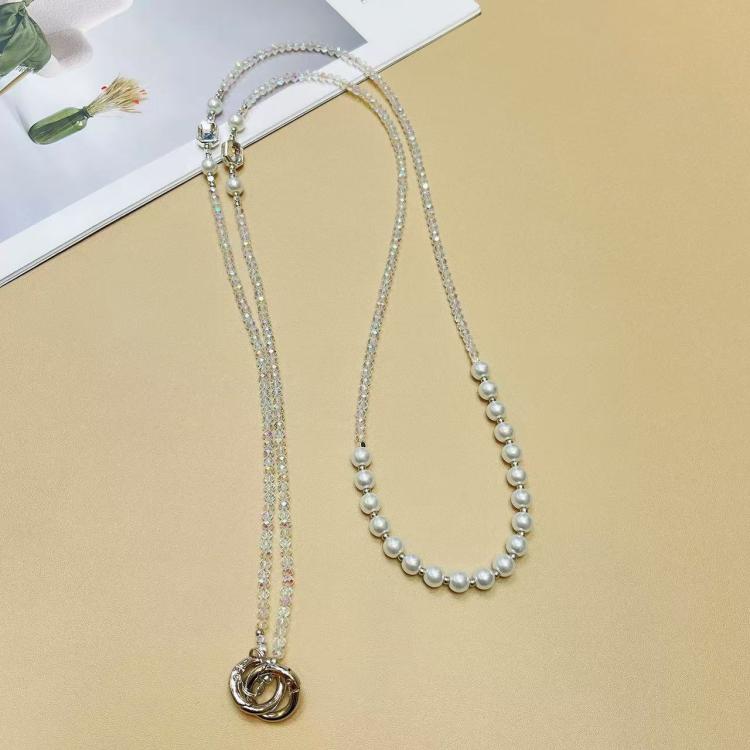 Cadena larga para teléfono móvil con perla de cristal (negro perla)