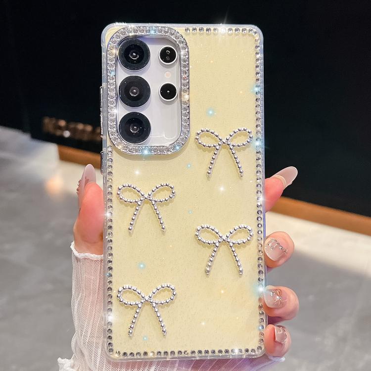 Funda antigolpes con lazo de cuatro esquinas y purpurina de diamante para Samsung Galaxy A26 5G (amarillo claro)
