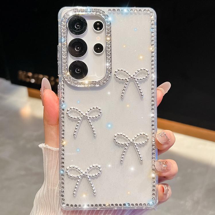 Funda transparente con lazo y cuatro esquinas para Samsung Galaxy A26 5G, a prueba de golpes y con purpurina de diamante (transparente)