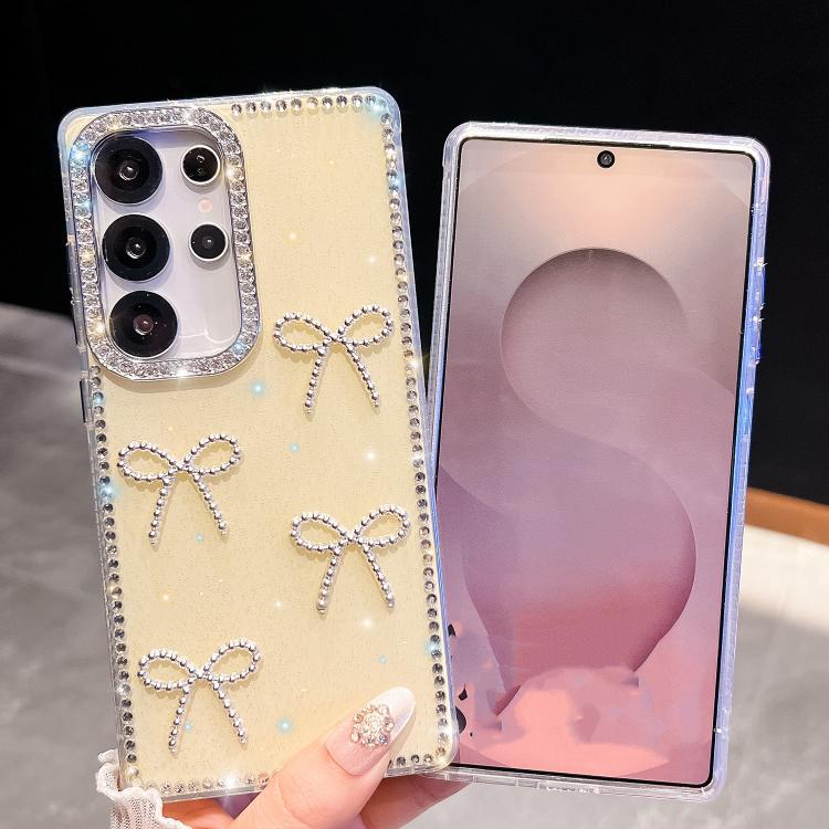 Funda transparente con lazo y cuatro esquinas para Samsung Galaxy S24 Ultra 5G, a prueba de golpes y con purpurina de diamante (transparente)