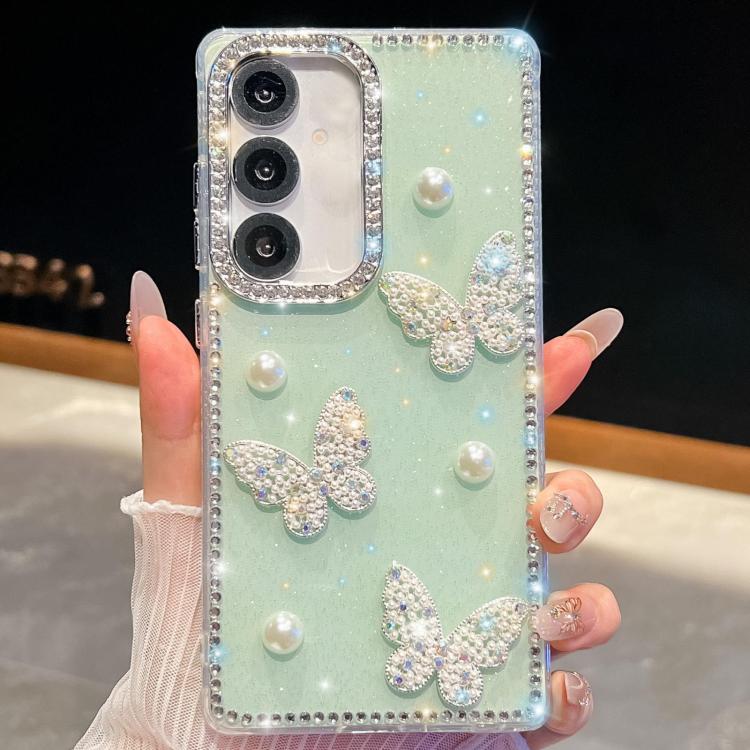 Funda para Samsung Galaxy A36 5G con diseño de mariposa, con purpurina y diamantes, a prueba de golpes (verde claro)