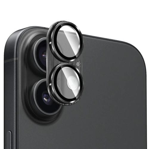 ENKAY - Lente de cámara antirreflejos con película de vidrio templado de aleación de aluminio cepillado para iPhone 17 (negro)