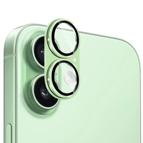 Película protectora de lente de vidrio templado de aleación de aluminio con textura de CD ENKAY para iPhone 17 (verde claro)