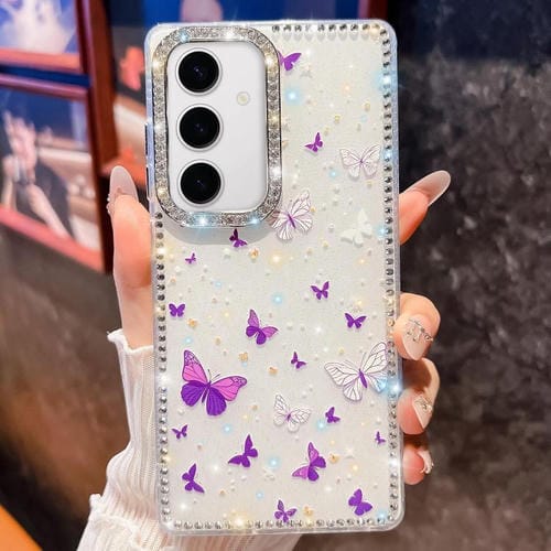 Funda a prueba de golpes con diseño de mariposa y brillo de diamante para Samsung Galaxy S24 5G (Mariposa morada B6)