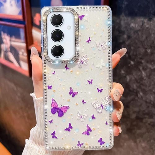 Funda a prueba de golpes con diseño de mariposa y brillo de diamante para Samsung Galaxy A15 5G (Mariposa morada B6)
