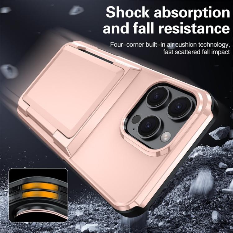 Funda abatible para iPhone 15 Pro Max con tarjetero Kalebol, a prueba de golpes (verde militar)