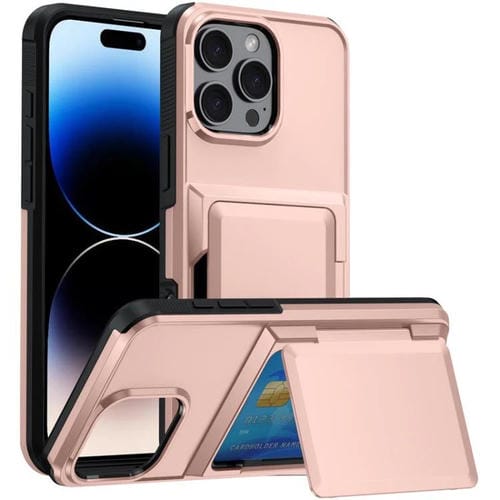 Funda a prueba de golpes Kalebol Flip Card Wallet para iPhone 14 Pro Max (oro rosa)