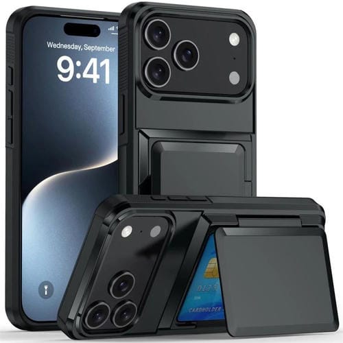 Funda abatible para iPhone 17 Pro Max con tarjetero Kalebol, a prueba de golpes (negra)