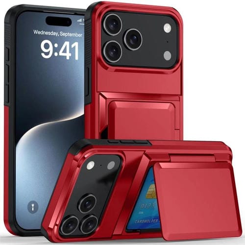 Funda abatible para iPhone 17 Pro Max con tarjetero Kalebol, a prueba de golpes (roja)