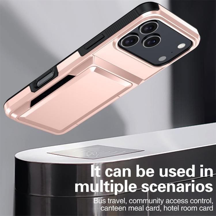 Funda abatible para iPhone 17 Pro, con tarjetero, a prueba de golpes (oro rosa)