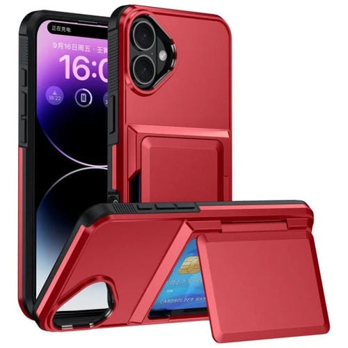 Funda abatible para iPhone 17, con tarjetero, a prueba de golpes (roja)