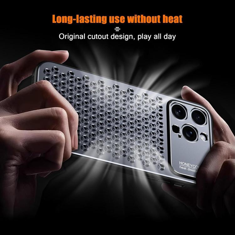 Funda hueca transpirable y refrescante de metal Kalebol para iPhone 14 Pro Max (gris)
