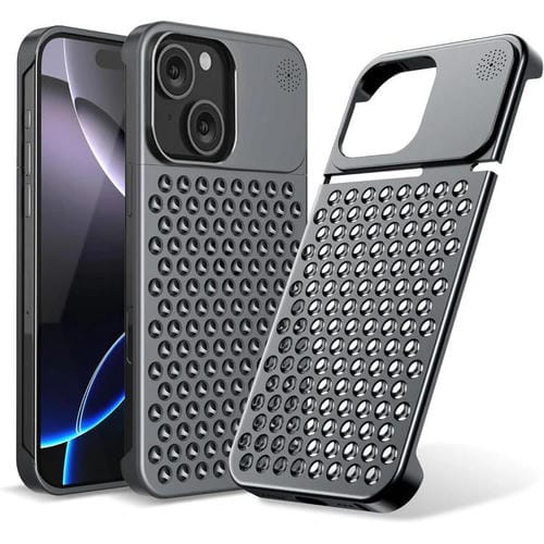 Funda de aleación de aluminio Kalebol con aromaterapia para iPhone 15 (gris)