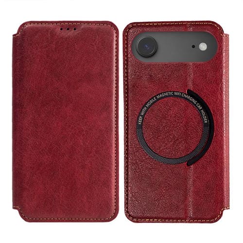 Funda de cuero Kalebol Flip con ranura para tarjetas y MagSafe para iPhone 17 Air (roja)