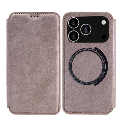 Funda de cuero Kalebol Flip con ranura para tarjetas y MagSafe para iPhone 17 Pro (rosa)