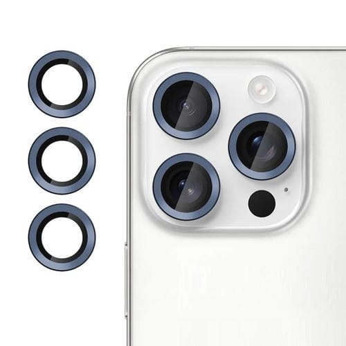 For iPhone 15 Pro Max Kalebol No Flicker Ultra-Thin Individual Camera Lens Tempered Glass Film(Titanium Blue)