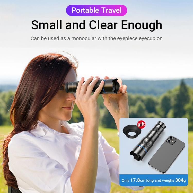 APEXEL APL-20-40XCR50 Kit de lente con zoom para teléfono (20-40X) y trípode ajustable de 42-129 cm, teleobjetivo HD para fotografía de la luna y conciertos.