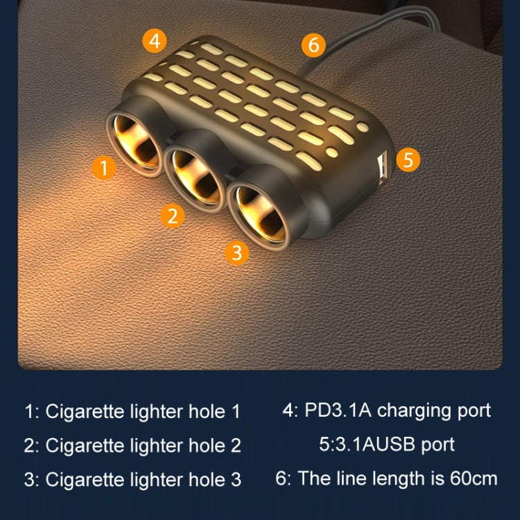 1 A 3 Cargador De Encendedor De Cigarrillos Para Automóvil De 12 V / 24 V Luz Multifunción De Siete Colores (120 W) - MOVILSTORE