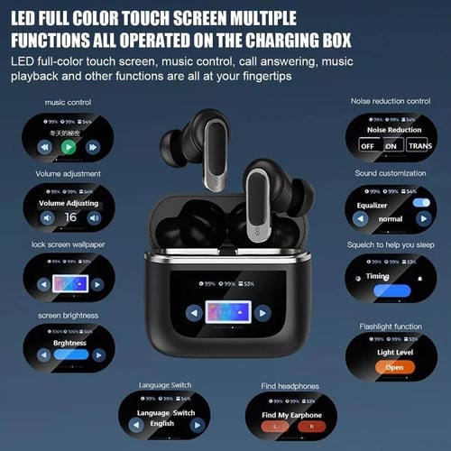 Auriculares Inalámbricos V8 Bluetooth Pantalla Color Inteligente ANC Táctil Reducción Ruido (Dorado)