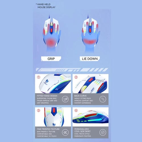 Ratón Mecánico Silencioso T-Wolf G560 de 6 Teclas con Cable y Luz de Respiración (Azul)
