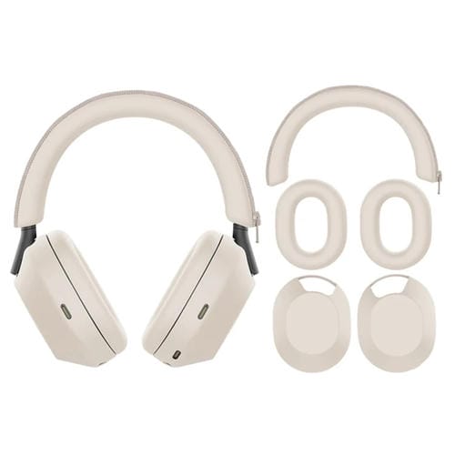 Funda Protectora para Auriculares Bluetooth Sony Wh-1000Xm5 con Diadema y Orejeras (3 en 1) (Beige)