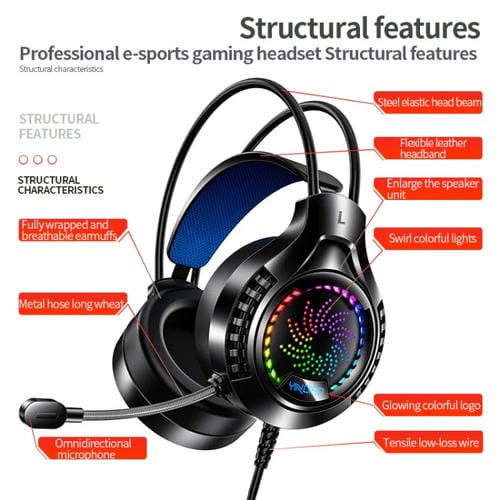 Auriculares con Cable para Ordenador Yindiao Q7 con Luz Colorida, USB para Juegos, Tarjeta de Sonido USB 7.1 (Rosa)