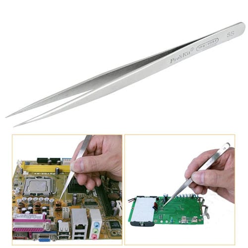 Pinças de Precisão Proskit 1Pk-105T Ponta Reta Aço Inoxidável Antimagnéticas 140mm